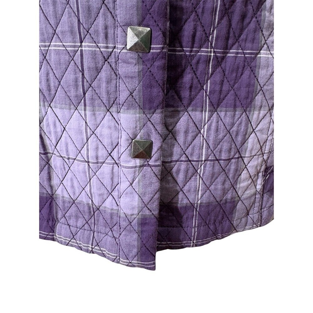 Christopher & Banks Vest Womens XL Purple Plaid Quilted Snap Front Pockets - Picture 3 of 10